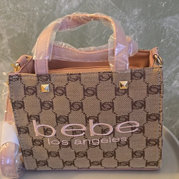 bebe Talulla Mini Satchel Blush Monogram Logo Crossbody Shoulder Bag NWT - Picture 11 of 12